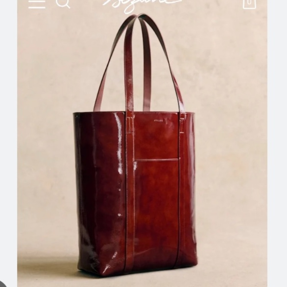 Sezane The Tote in Mahogany Patent Leather